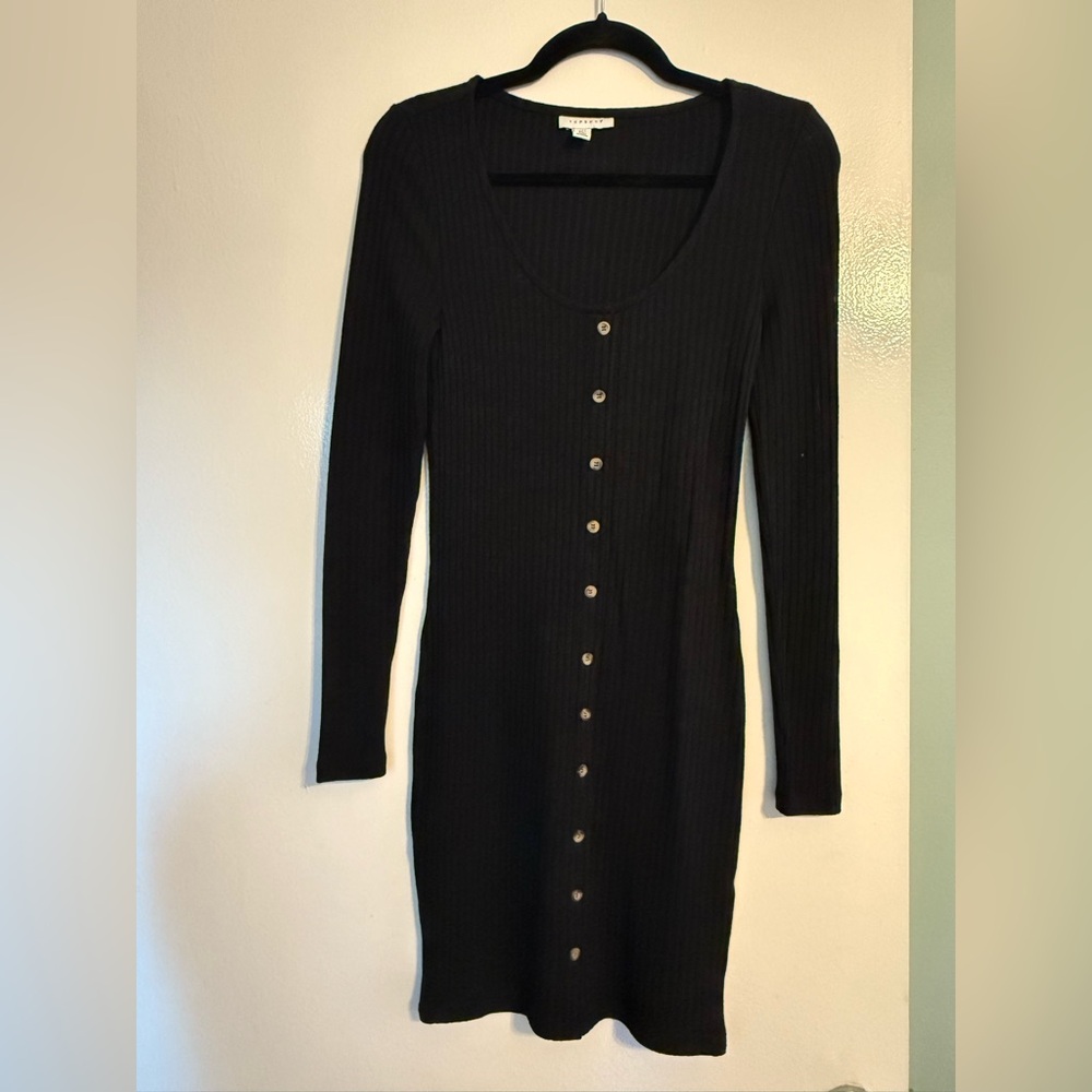 Topshop Black Long Sleeve Button Dress